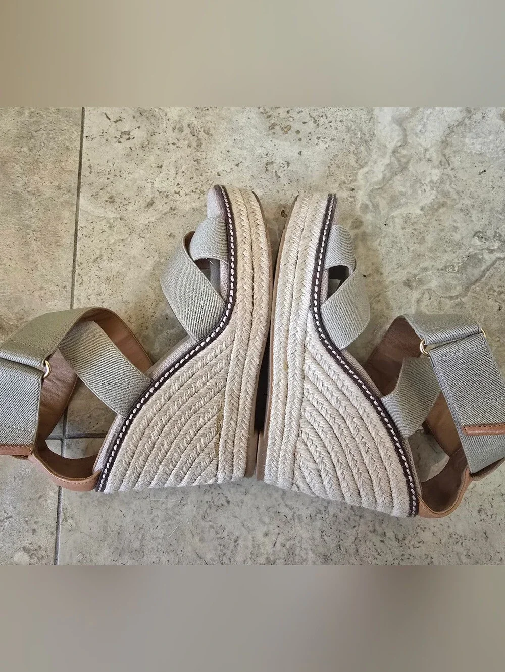 Tory Burch Freida 100MM Espadrille Wedge Tan Size 7 $278